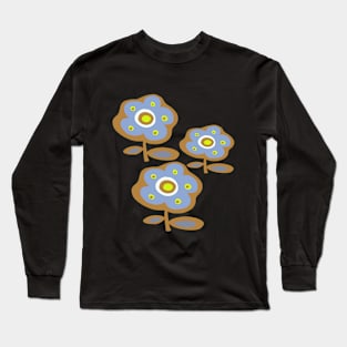 Blue and Mustard Daisy Flower Long Sleeve T-Shirt